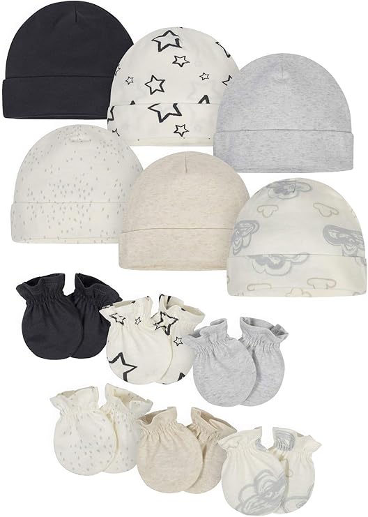 12-Piece Unisex Baby Cap and Mitten Set by Onesies Brand